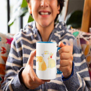 Caneca De Café Casal de Coelhinhos Fofos Citação de Amor - "Queri