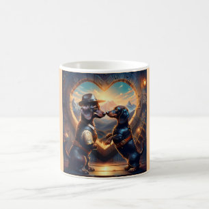 Caneca De Café Casal de Dachshund Amorosos no Portal do Amor