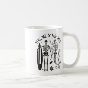 Caneca De Café Casal De Esqueleto De Sereia Surfando Praia Ilha V