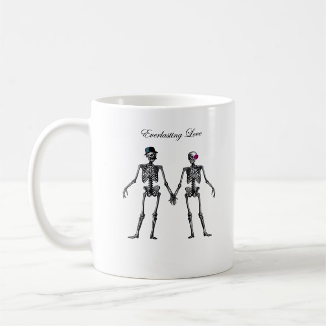 Caneca De Café Casal de esqueleto gótico (branco) clássico (Esquerda)