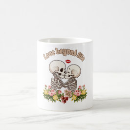 Caneca De Café Casal de esqueletos beijando com Gótico Floral