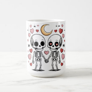 Caneca De Café Casal de Esqueletos Fofos: Gráfico de Amor Assusta