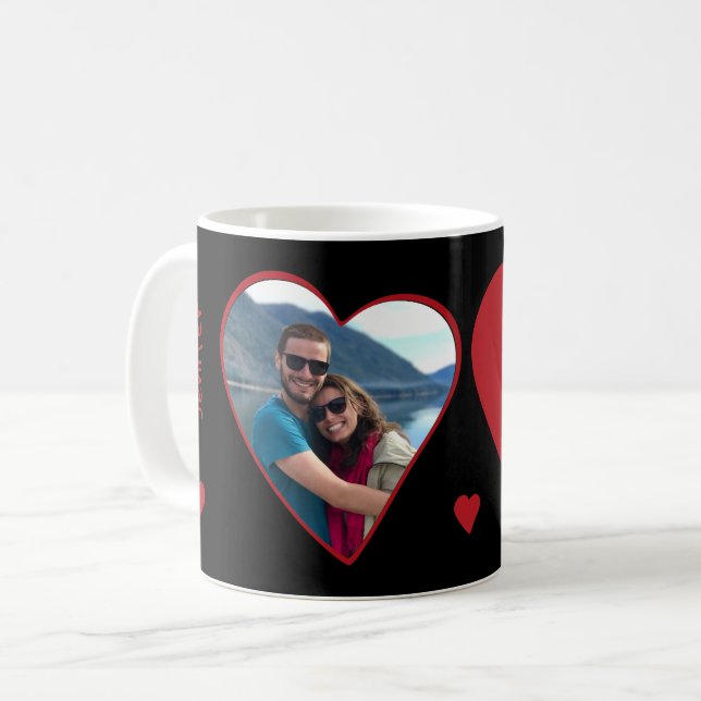 Caneca De Café Casal de fotos iniciais de forma cardíaca Namorado (Frente Esquerda)