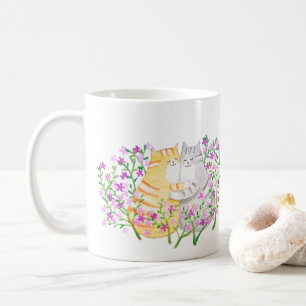 Caneca De Café Casal de Gatos Fofos se aconchegando em flores Ama