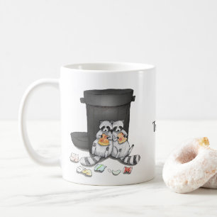 Caneca De Café Casal de Guaxinim Engraçado Comendo Pizza Nome Per