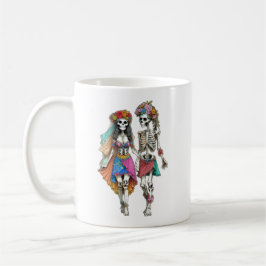 Caneca De Café Casal de Hippie Skeleton