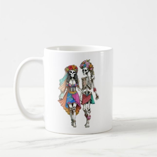 Caneca De Café Casal de Hippie Skeleton (Esquerda)