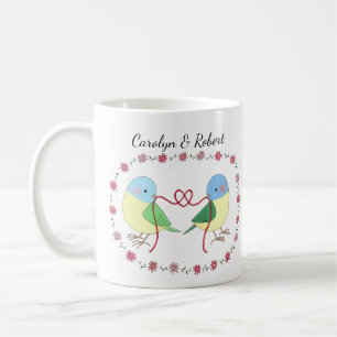 Caneca De Café Casal de passarinhos com nomes personalizados