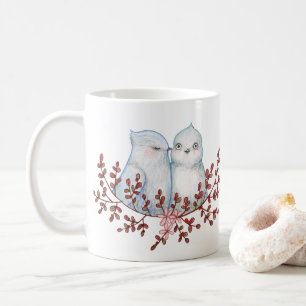 Caneca De Café Casal de Pássaros Fofos e Engraçados Arte de Pássa
