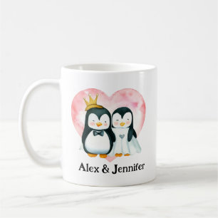 Caneca De Café Casal De Pinguins Personalizados Noivado Casamento