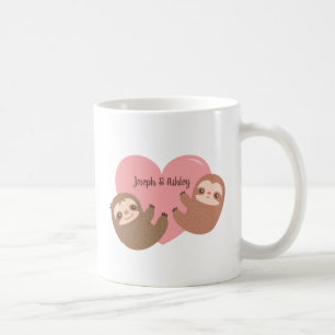 Caneca De Café Casal de Preguiças Fofo Abraçando Coração, Persona