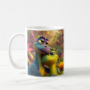 Caneca De Café Casal de Répteis de Desenho Animado Fofo