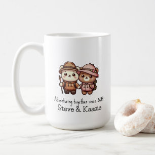 Caneca De Café Casal de Urso Kawaii Bonito Adventurando Juntos