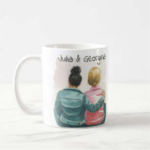 Caneca De Café Casal Lésbica de Aquarela Personalizado