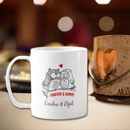 Caneca De Café Casal Personalizado de Corujas, Dia do Namorados
