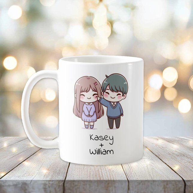 Caneca De Café Casal personalizado de estilo chibi (Personalized Chibi-Style Couple Mug)