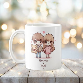 Caneca De Café Casal personalizado do Urso de Teddy Chibi-Style