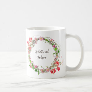 Caneca De Café casal personalizado elegante/nome do solteiro flor