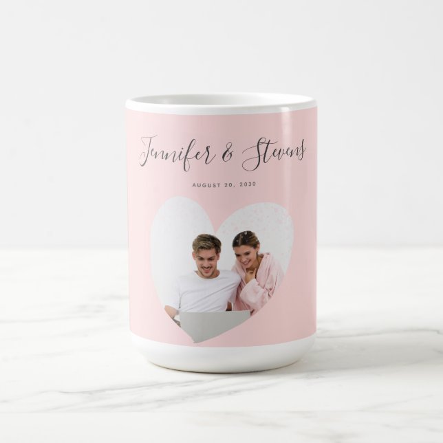 Caneca De Café Casal personalizado PhotoHeart Blush Pink Aniversá (Centro)
