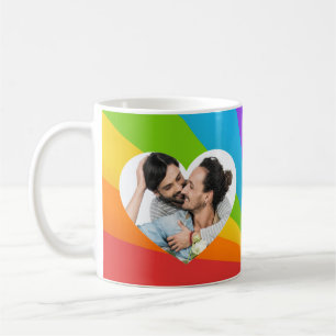 Caneca De Café Casal Rainbow Foto em Amor Romântico Cardíaco
