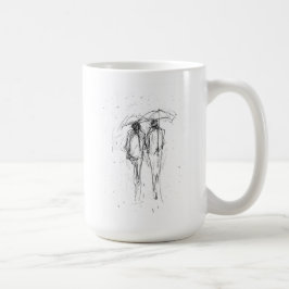 Caneca De Café Casal romântico andando em chuva com guarda-chuvas