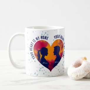 Caneca De Café Casal Silhueta Romântica Seu Coração É Meu Lar 