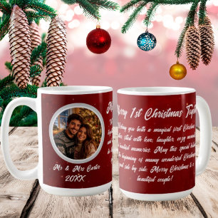 Caneca De Café Casal Vermelho Carmesim Simples 1º Natal Juntos