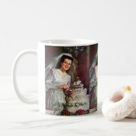 Caneca De Café Casamento Antigo, Noiva Cortando o Bolo de Casamen