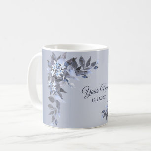 Caneca De Café Casamento Azul Marinho Floral Cinza Prata Festa El