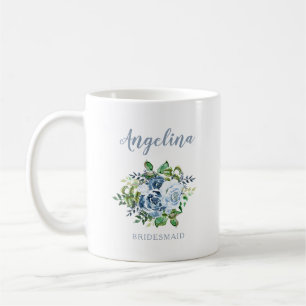 Caneca De Café Casamento Azul Pó-Penteado de Bridesmaid Watercolo