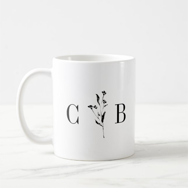 Caneca De Café Casamento branco branco branco-preto com monograma (Esquerda)