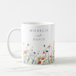 Caneca De Café Casamento com Flores Silvestres Vibrantes