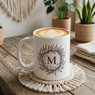 Caneca De Café Casamento   Coroa Floral de Lavanda Personalizada 
