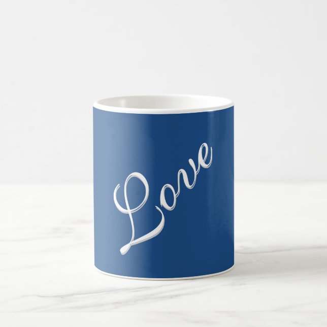 Caneca De Café Casamento de Amor com Caligrafia Atrativa Azul (Centro)
