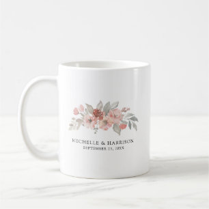 Caneca De Café Casamento de Aquarela Floral Cor-de-Rosa-Blush Ele