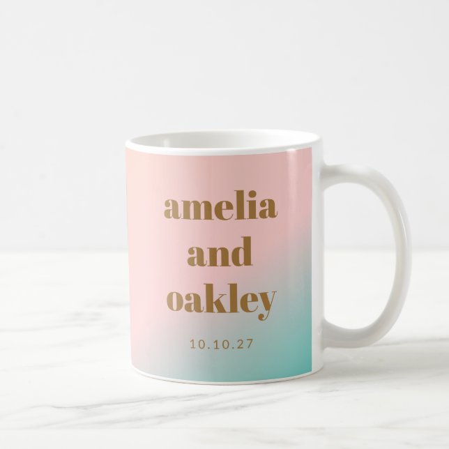 Caneca De Café Casamento de Casal Dourado Minimalista Moderno Ros (Direita)