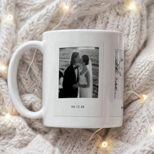 Caneca De Café Casamento de Casal Modernista Minimalista com 3 Fo