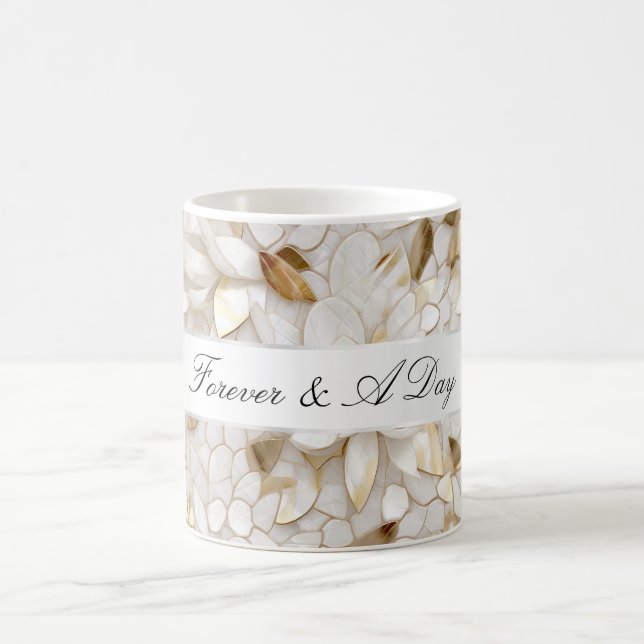 Caneca De Café Casamento de Flores de Lótus Brancas Glam Dourado  (Centro)