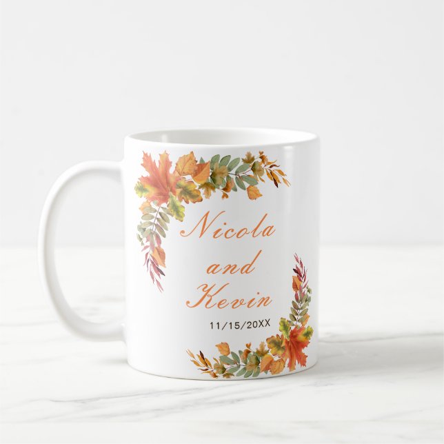 Caneca De Café Casamento de Folhas de Outono Rústico (Esquerda)