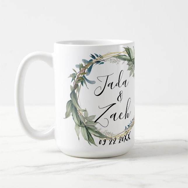 Caneca De Café Casamento de Leafy Botanical Personalizado (Esquerda)