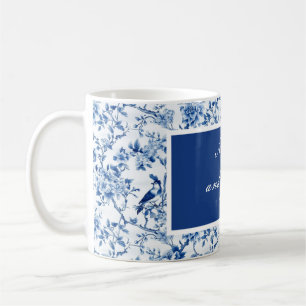 Caneca De Café Casamento de Pássaros e Flores Azul Chinoiserie