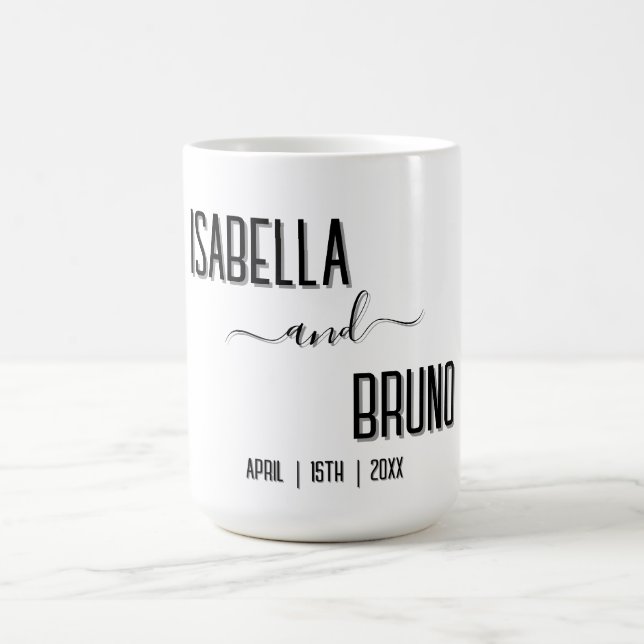Caneca De Café Casamento de Texto Personalizado Preto Moderno e N (Centro)