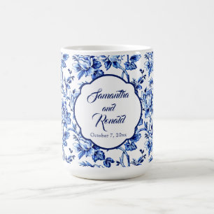 Caneca De Café Casamento de Toalha Floral Branca Elegante