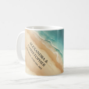 Caneca De Café Casamento de Verão com Aquarela do Mar da Praia Oc