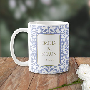 Caneca De Café Casamento Dusty Blue e White Vintage