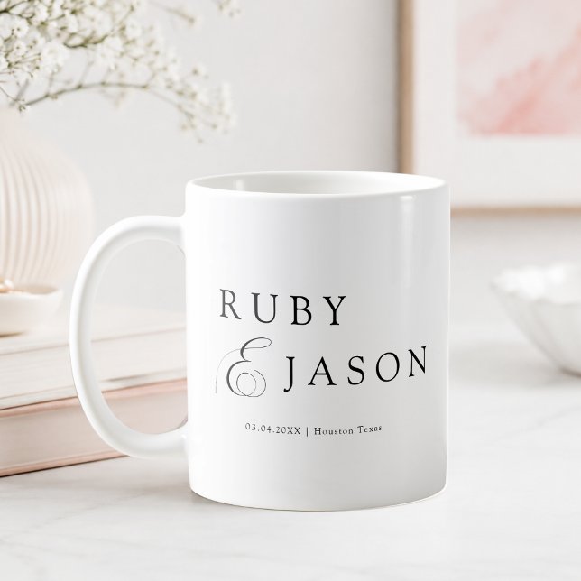 Caneca De Café Casamento Elegante Letra Preta Real (Elegant Royal Black Script Wedding Coffee Mug)