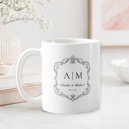 Caneca De Café Casamento Elegante Vintage Monograma