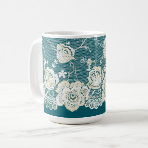 Caneca De Café Casamento Floral Azul Verde Romântico