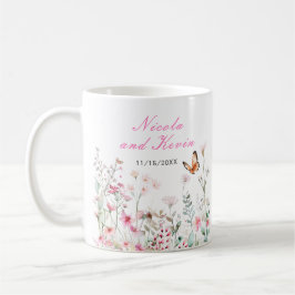 Caneca De Café Casamento Floral Borboleta Rosa Profundo Primavera
