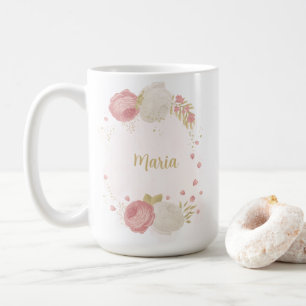 Caneca De Café Casamento floral cor-de-rosa romântico branco & do